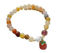 KRXSOBNV La collana dell'acqua， Bracciale con ciondolo di ricchezza e prosperità, braccialetto in giada naturale, in agata turchese portafortuna in seta dorata(Persimmon-Stretch)