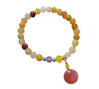 KRXSOBNV La collana dell'acqua， Bracciale con ciondolo di ricchezza e prosperità, braccialetto in giada naturale, in agata turchese portafortuna in seta dorata(Harmony Buckle-Stretch)