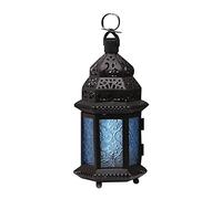 KRXSOBNV, Lanterne da giardino in metallo for candele,Lanterne decorative,Porta tealight lanterna in stile marocchino con vetro multicolore,Candela da giardino L ，Portacandele(Blu)