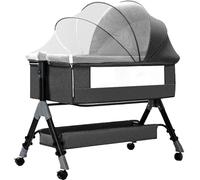 KRXSOBNV, Lettino for bambini pieghevole facile con cestello portaoggetti, altezza regolabile, materasso morbido e ruote, comodino culla,rosa ,Lit bébé(Dark Gray)