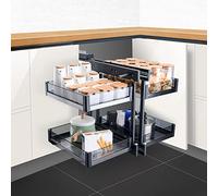 KRXSOBNV, Organizer for angoli ciechi con chiusura ammortizzata con cestello a 4 ripiani for organizer for armadietti da cucina, ottimizzatore for angoli di stoccaggio, aperto a sinistra o a destra,O