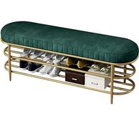 KRXSOBNV Panca portascarpe, organizer for scarpe da ingresso con seduta in velluto e struttura in metallo dorato(Green,100 * 35 * 45cm)