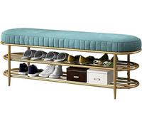 KRXSOBNV Panca portascarpe, organizer for scarpe da ingresso con seduta in velluto e struttura in metallo dorato(Blue,80 * 35 * 45cm)