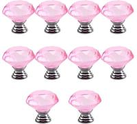 KRXSOBNV Porta di cristallo., 10 pezzi da 30 mm, pomelli for cassetti e cassettiere in cristallo a forma di diamante, in lega zinco con viti(Pink)