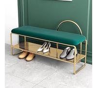 KRXSOBNV Robusta panca portascarpe con seduta in velluto Panca scarpiera in metallo dorato a 2 livelli for ingresso, soggiorno, corridoio, organizer elegante e funzionale(Green,100 x 32 x 60 cm)