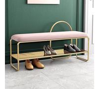 KRXSOBNV Robusta panca portascarpe con seduta in velluto Panca scarpiera in metallo dorato a 2 livelli for ingresso, soggiorno, corridoio, organizer elegante e funzionale(Pink,80 x 32 x 60 cm)