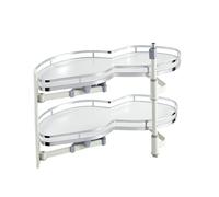 KRXSOBNV, Scaffale angolare bianco for armadio da cucina a carosello estensibile a 2 livelli for mobili base angolari da 900 mm o 1000 mm,Organizzatore ad angolo per cucina