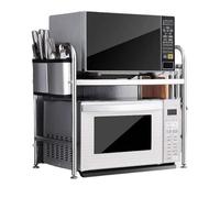 KRXSOBNV, Scaffale organizer da bancone da cucina a 2 livelli con 4 ganci for riporre stoviglie e forniture da cucina ,Cremagliera per forno a microonde