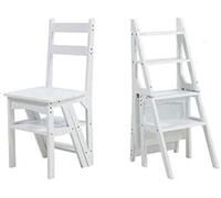 KRXSOBNV, Sgabelli a Scala Sedia da Arrampicata Pieghevole Multifunzione a 4 gradini in Legno a Doppio Uso Sgabello for Interni for Domestico/Giallo,Sgabello Pieghevole(White)