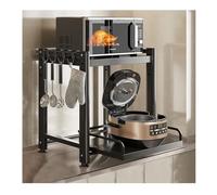 KRXSOBNV, Supporto for microonde regolabile con ripiano portaoggetti resistente con supporto a 4 ganci for piano di lavoro della cucina ,Cremagliera per forno a microonde(Black)