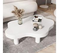 KRXSOBNV, Tavolino da caffè moderno a forma di nuvola, con legno irregolare, angolare rotondo, spesso, 3 gambe, mobili per soggiorno, design unico, poggiapiedi (bianco, 100 x 70 x 40 cm)