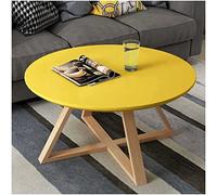 KRXSOBNV, Tavolino da caffè rotondo con design moderno, pannello in MDF e gambe in legno, per soggiorno, camera da letto, balcone, ufficio, tavolino da salotto, poggiapiedi (giallo, 70 cm)