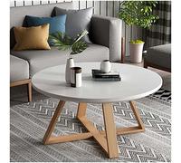 KRXSOBNV, Tavolino da caffè rotondo con design moderno, pannello in MDF e gambe in legno, per soggiorno, camera da letto, balcone, ufficio, tavolino da salotto, poggiapiedi (bianco, 60 cm)