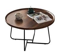 KRXSOBNV, Tavolino da caffè rotondo in legno di noce, con struttura in metallo nero, ideale per soggiorno moderno, piccoli mobili per la casa, sgabelli (noce, 60 x 39 cm)