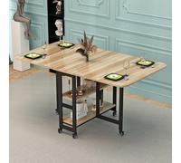 KRXSOBNV, Tavolo da pranzo pieghevole con 6 ruote, tavolo da pranzo pieghevole mobile con ripiano a 2 strati, for 4-6 persone, tavolo da pranzo ,Tavolo da pranzo pieghevole