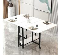 KRXSOBNV, Tavolo da pranzo pieghevole mobile, tavolo a ribalta con 2 ripiani aperti, tavolo allungabile rettangolare a ribalta con struttura in metallo ，Tavolo da pranzo pieghevole(White black Shelf,L