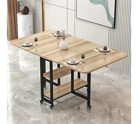 KRXSOBNV, Tavolo da pranzo pieghevole mobile, tavolo a ribalta con 2 ripiani aperti, tavolo allungabile rettangolare a ribalta con struttura in metallo ，Tavolo da pranzo pieghevole(Wood black Shelf,L
