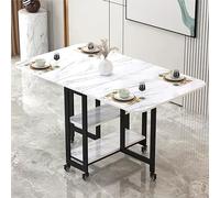 KRXSOBNV, Tavolo da pranzo pieghevole mobile, tavolo a ribalta con 2 ripiani aperti, tavolo allungabile rettangolare a ribalta con struttura in metallo ，Tavolo da pranzo pieghevole(Variegated black Sh