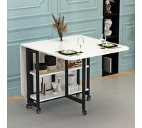 KRXSOBNV, Tavolo da pranzo pieghevole salvaspazio, tavolo da pranzo a ribalta con ruote bloccabili, tavolo da pranzo allungabile con ripiano a 2 strati ，Tavolo da pranzo pieghevole(White black Shelf,1
