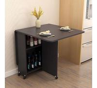 KRXSOBNV, Tavolo da pranzo pieghevole salvaspazio, tavolo mobile a ribalta con 6 ruote, tavolo versatile allungabile pieghevole con 2 ripiani aperti ，Tavolo da pranzo pieghevole(Black a,L 140cm)