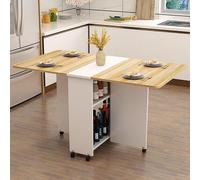 KRXSOBNV, Tavolo da pranzo pieghevole salvaspazio, tavolo mobile a ribalta con 6 ruote, tavolo versatile allungabile pieghevole con 2 ripiani aperti ，Tavolo da pranzo pieghevole(Wood+white b,L 140cm)
