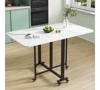 KRXSOBNV, Tavolo da pranzo pieghevole, tavolo da pranzo versatile con 6 ruote, tavolo con ribalte rettangolare salvaspazio, tavolo con ribalte con spessore ，Tavolo da pranzo pieghevole(White+black,1.2