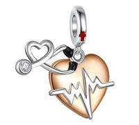 KRYMSON 1 accessorio per gioielli stetoscopio, ciondolo per elettrocardiogramma, battito cardiaco, cartoni animati, fai da te, regalo adatto per ragazze, 1,4 * 2,4 cm, Rame