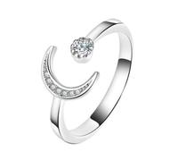 KRYMSON 1 anello da donna, 1 scatola portaoggetti, anello da donna in argento, anello con luna, anello aperto regolabile per donne e ragazze, Argento