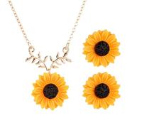 KRYMSON 1 coppia di orecchini a forma di girasole, 1 collana, orecchini semplici, orecchini a girasole da donna, orecchini in resina, adatti per regali e abbinamenti quotidiani