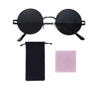 KRYMSON 1 paio di occhiali da sole, 1 borsa per occhiali e 1 panno per occhiali, occhiali da carnevale, occhiali da sole rotondi, occhiali steampunk, occhiali neri adatti per uomini e donne, Nero ,
