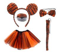 KRYMSON 1 vestito da tigre per gatti, 1 gonna da ballerina, 1 fascia, 1 fiocco, 1 coda e naso, costume da tigre per bambini, costume da animale per Halloween