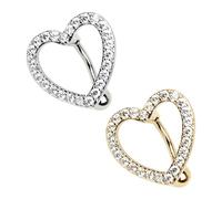 KRYMSON 2 anelli per ombelico a forma di cuore, per ombelico, ombelico, piercing per ombelico, piercing per ombelico, gioiello per ombelico galleggiante (argento, oro), acciaio inossidabile e Hao Shi