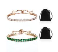 KRYMSON 2 braccialetti di compleanno e 2 tasche portaoggetti, bracciale verde da donna, con brillantini, braccialetto con perline