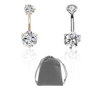 KRYMSON 2 chiodi per ombelico con diamante d'acqua, con 1 custodia, perforazione per ombelico, zircone, ombelico, perforazione addominale, ombelico, gioiello per perforazione, gioielli per piercing