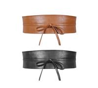 KRYMSON 2 cinture da donna in pelle, colore nero e marrone, 9,3 cm di larghezza, elastiche e durevoli, perfette per gonne, camicie e tute
