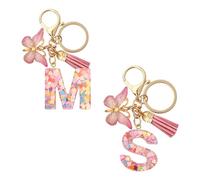 KRYMSON 2 portachiavi a forma di lettera M e S, in resina, a forma di farfalla, con nappa rosa, portachiavi per auto, regalo perfetto per ragazze, Colore: rosa., 10,9 * 3,5 cm