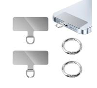 KRYMSON 2 toppe per cellulare e 2 anelli a spirale a molla, in acciaio inox, toppe per cordini portatili, accessori per cellulare, compatibile con la maggior parte degli smartphone, argento, 4,8 * 2