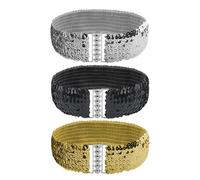 KRYMSON 3 cinture elastiche con paillettes, cintura con fibbia a specchio, cintura con paillettes, cintura retrò glitterata, cintura da donna personalizzata, nero, oro, argento, 58