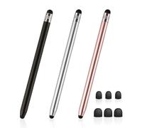 KRYMSON 3 penne touch screen a doppia testa in gomma, penna capacitiva in metallo per tablet e smartphone, nero, argento, rosa