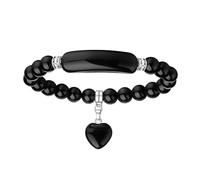 KRYMSON Braccialetto Ossidiana con Cuore Nero, Perle di Cristallo, Portafortuna, Ciondolo a Forma di Cuore - per Donne, da Indossare e Regalare, 18.5 Centimetri