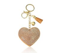 KRYMSON Portachiavi a forma di cuore con glitter, portachiavi in metallo con nappa, accessorio per cellulare e portafogli, ciondolo da donna, total length 10 cm