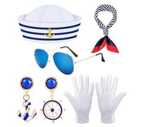 KRYMSON Set da marinaio, 7 pezzi, costume da marinaio, da capitano, costume da marinaio nautico, per balli, feste, cosplay e celebrazioni