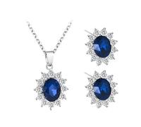 KRYMSON Set di 1 collana e orecchini con diamanti blu per donna, collana con zaffiro, orecchini con ciondolo con pietre preziose, set di gioielli da donna, gioielli in acquamarina, Lega di acciaio