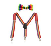 KRYMSON Set di 2 bretelle arcobaleno, bretelle regolabili, bretelle elastiche, bretelle da uomo per bambini, papillon arcobaleno, papillon a righe, adatto per l'abbinamento quotidiano