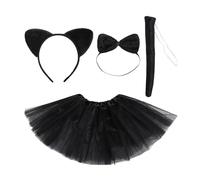 KRYMSON Set di 4 costumi da gatto per bambini, per bambini, coda di gatto e mosche, costume da coda di gatto, costume da gatto per ragazze, costume di Halloween per bambini