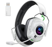 Krysenix Cuffie Gaming Wireless per PS5, PS4, PC, Mac, Switch, 2.4GHz Cuffie Bluetooth con con Microfono Antirumore, 40H di Autonomia cuffie wireless, Luce LED, Bianco Puro