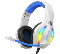 Krysenix PG1 Cuffie Gaming per PS4, PS5, PC, Nintendo Switch, Xbox, Cuffie con Microfono Stereo AI, Cuffie con jack da 3,5 mm e Luce RGB,Bianco/blu