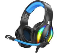Krysenix PG1 Cuffie Gaming per PS4, PS5, PC, Nintendo Switch, Xbox, Cuffie con Microfono Stereo AI, Cuffie con jack da 3,5 mm e Luce RGB, Nero/Blu