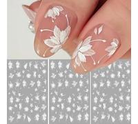 Kryzalite 24 Pezzi Adesivi 3D per Unghie con Fiori di Magnolia, Autoadesivi Eleganti Decorazioni Nail Art per Matrimonio e Manicure