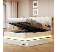 KRYZOR Letto baule 160 x 200 cm, letto matrimoniale imbottito con luce LED, telaio letto con rete a doghe per letti matrimoniali, letti matrimoniali per adulti e adolescenti, velluto (160 x 200 cm)